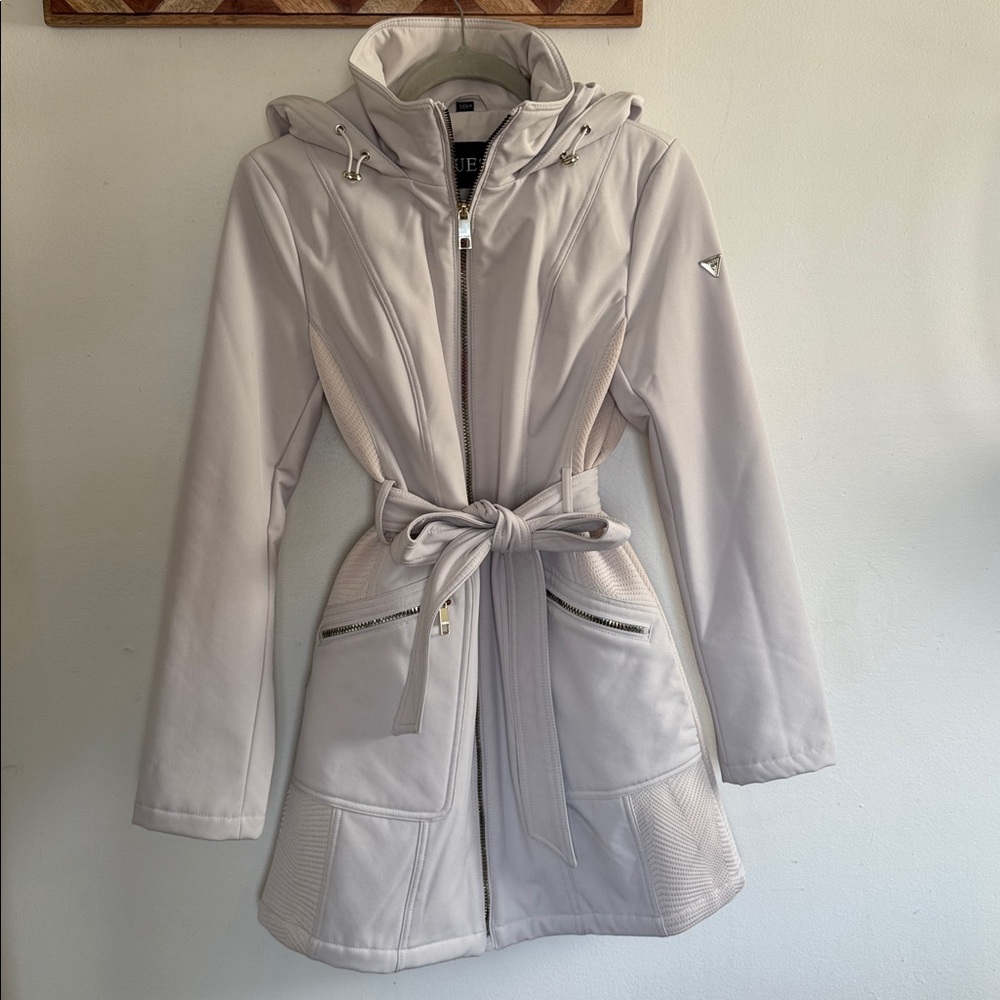 Guess Hooded Belted Softshell Raincoat, Small